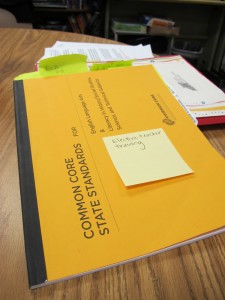 Sara LaBarbera's Common Core State Standards handbook -- flagged with notes.