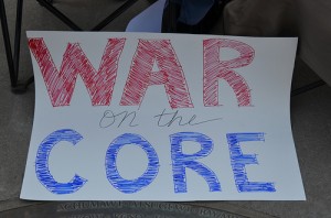 A sign from a California protest against Common Core State Standards.