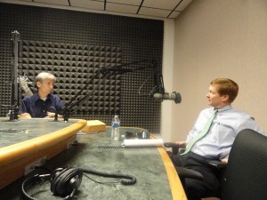 Florida Agriculture Commissioner Adam Putnam, right, chats with WUSF's Carson Cooper.