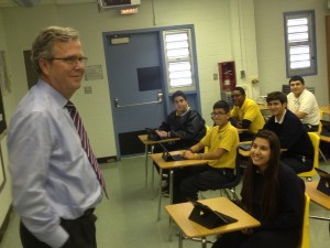 Former Gov. Jeb Bush visited a Hialeah charter school for National School Choice Week.