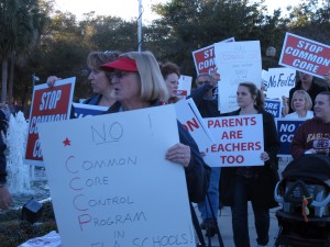 Protestors object to Common Core math and language arts standards outside a State Board of Education meeting in Orlando.
