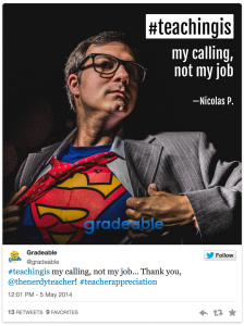 One example of the tweets teachers are sending out as part of the #TeachingIs campaign.