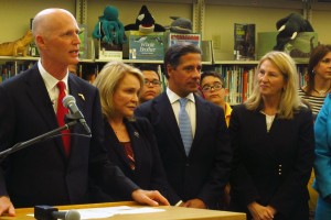 Gov. Rick Scott spoke at a Miami elementary school to urge lawmakers to increase school funding.