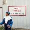 mayor Joan Matthews stands outside the town hall in Boley, where she's been mayor for more than a decade.