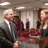 State Budget Roadshow: Tulsa State Sen. Tom Adelson, D-Tulsa, speaks with an audience member after paneling a state budget town-hall forum in Tulsa.