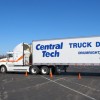 Commerical truck driving students work on parallel parking Central Tech's 80-acre practice lot.