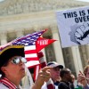 Protestors argue about the Affordable Healthcare Act outside the U.S. Supreme Court in June 2012.