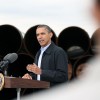 President Barack Obama speaking to supporters in a pipe yard in Cushing, Okla., where the Keystone XL Pipeline connects on its way from Canada to the Gulf Coast.