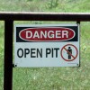 Pit Mining A sign outside of a limestone mining operation on the Arbuckle-Simpson Aquifer warns trespassers not to enter the quarry.
