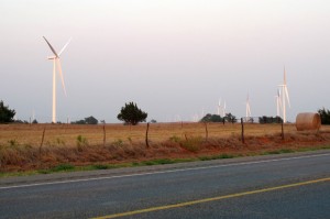 Wind turbines stretch to the horizon northwest of Woodward, Okla in this 2011 photo.