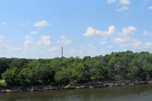 The view of the GRDA coal-fired power plant from near its wastewater discharge point on the Grand River.