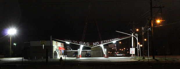 A gas station in Oklahoma City promotes ethanol-free gasoline. 