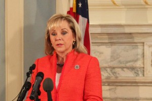 Gov. Mary Fallin at a state capitol press conference in Oklahoma City. 