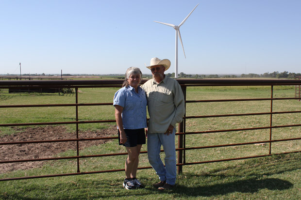 Tammy and Rick Huffstutlar's home near Calument, Okla., is surrounded by the Canadian Hills Wind Farm. The couple says they're considering moving because of the constant noise and shadow flicker. 