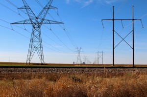 Power lines extend out from the Oklaunion coal-fired power plant near Vernon, Texas.