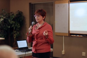 Monty Elder, public land participation officer with the Oklahoma Department of Environmental Quality, answers residents’ questions about environmental hazards at the Wilcox Refinery site.