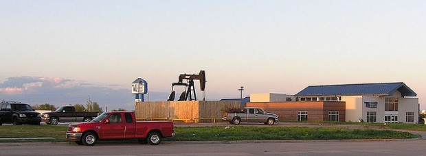 An oil well near a neighborhood in Yukon, Okla. 