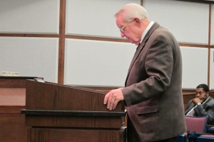 Harold Heiple, chairman of Norman's charter review committee, addresses the city council in Norman June 17. 