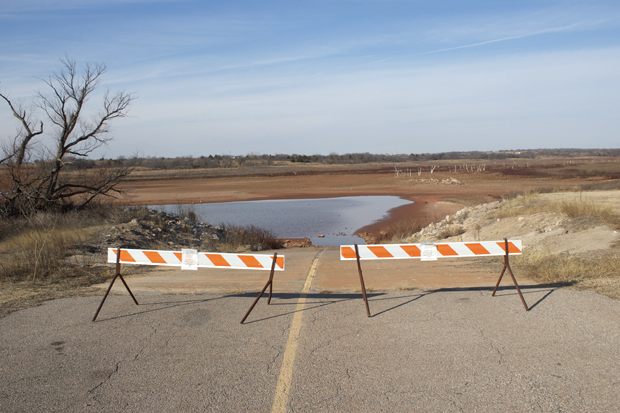 The dry boat ramp at the Chisholm Trail Ridge Campground on the eastern shore of Waurika Lake. 
