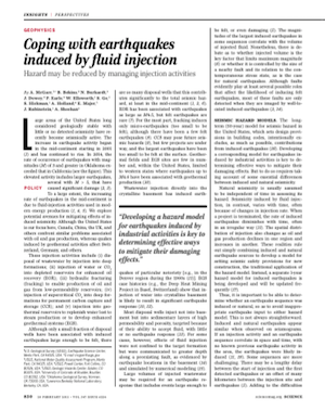 "Coping with earthquakes induced by fluid injection," was published Feb. 20, 2014 in the journal Science.