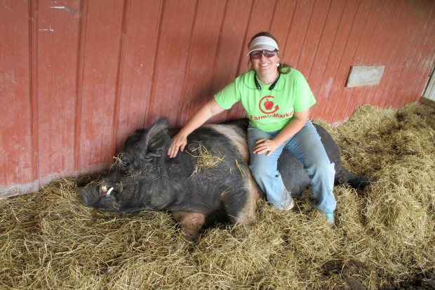 Coleen Thornton with "Arnie" on her farm near Tahlequah, Oklahoma. 