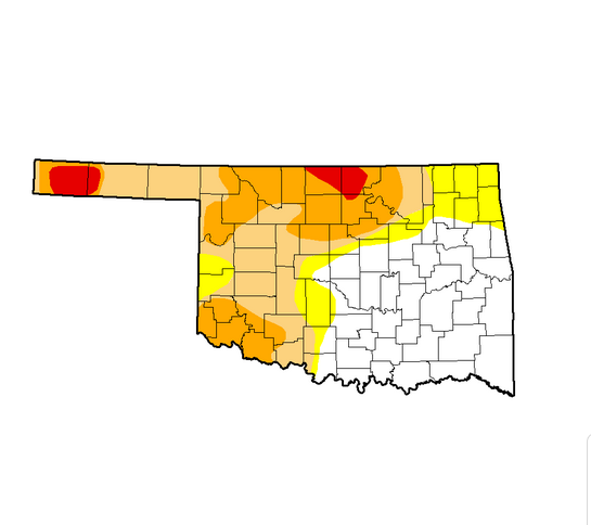 The U.S. Drought Monitor for May 12 shows improvements  for Oklahoma, which has no regions under "exceptional," the most intense, drought conditions. 