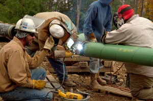 Crews weld a pipeline the Loyalsock State Forest.  