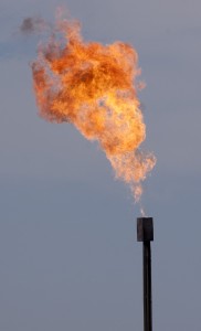 A natural gas flame continues burning after drilling finished at a site in Weld County, Colorado.