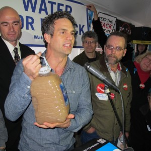 Gas drilling in Dimock has drawn both national and international attention. Here, actor Mark Ruffalo attends a rally in the village after the DEP decided Cabot could end free water deliveries.