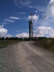 A drill rig in neighboring Susquehanna County where there's no moratorium on gas drilling.