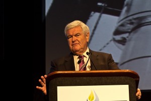 Former House Speaker Newt Gingrich addresses the Marcellus Shale Coalition's annual industry conference in Philadelphia.