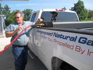 A customer fills up at a public CNG station in Towanda. There are only about 22 public stations like this one in Pennsylvania