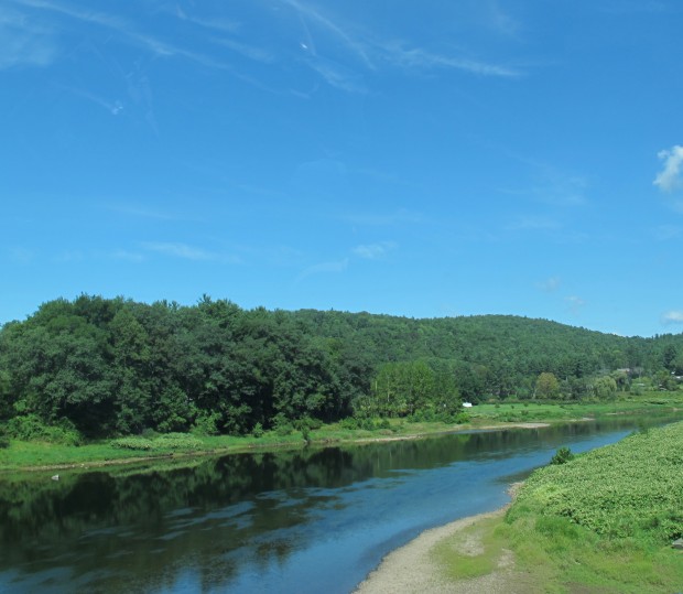 A view of the Delaware River where it separates Northeast Pennsylvania on the right with New York State on the left.