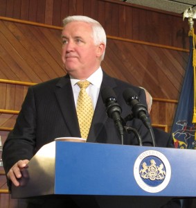 Gov. Corbett promoting the Marcellus Shale earlier this year in Williamsport.