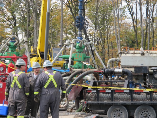 Workers at a hydraulic fracturing site in Susquehanna County.