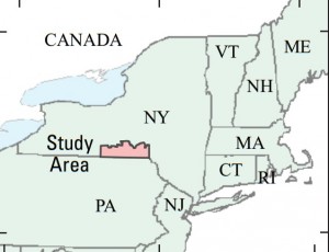 The study area  included about 1,800 square miles and includes all or  part of Broome, Tioga, Chemung, Chenango, and Delaware  Counties.