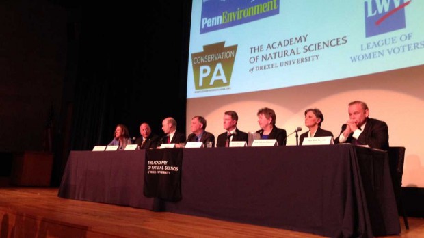 Eight Democratic Pa. gubernatorial candidates are shown at a debate focused on environmental sustainability held at the Academy of Natural Sciences of Drexel University in Philadelphia. They disagreed on little but tried to distinguish themselves based on electability and personal style. 