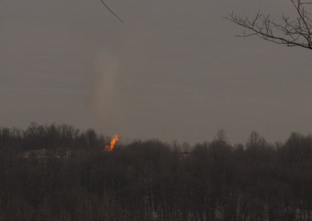 A fire broke out on a Chevron natural gas well pad in Dunkard Township, Greene County, Pa. on Feb. 11.