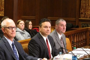 DEP Secretary Chris Abruzzo (center) with with deputy secretaries Jeff Logan (Ieft) and   Dana Aunkst (right) at the department's senate budget hearing in Harrisburg.