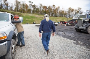Larry Fulmer, Cabot Oil & Gas frack superintendent in the the northeast region walks the perimeter of a fracking operation in Susquehanna County, Pa.