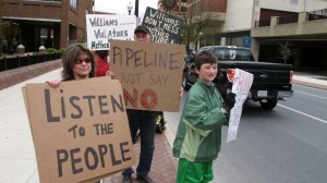 Protesters opposing the pipeline stood outside the Lancaster County Commissioners meeting  Tuesday.