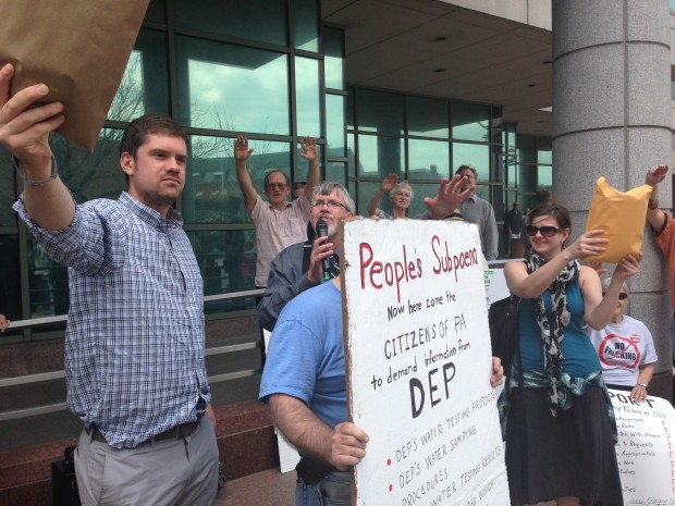 Protesters outside the DEP's Harrisburg headquarters in April 2013. 