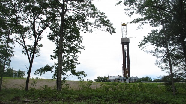A drill rig in the Tiadaghton State Forest. Although gas drilling is already occurring in many state forests, including the Loyalsock, environmental groups are opposing a proposed expansion in an area of the Loyalsock known as the Clarence Moore lands.