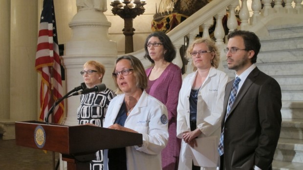 Ruth McDermott Levy with the Alliance of Nurses for Healthy Environments speaks at a press conference at Pennsylvania's State Capitol.