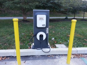 An electric vehicle charging station at the King of Prussia Service Plaza on the Pennsylvania Turnpike. 