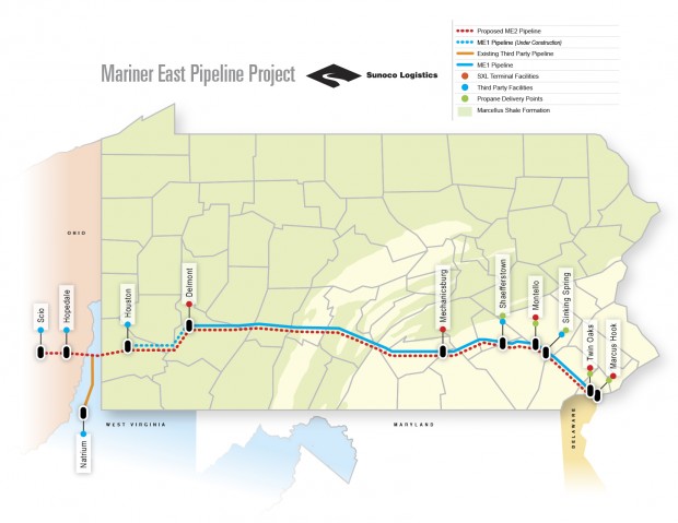 The Mariner East 2 pipeline will run parallel to its predecessor, the Mariner East 1.
