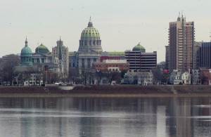 The Susquehanna River flowing past the state Capitol building in Harrisburg.