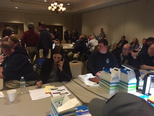 Teams of first responders role play an emergency response to a crude by rail explosion on the Darby Creek bridge.