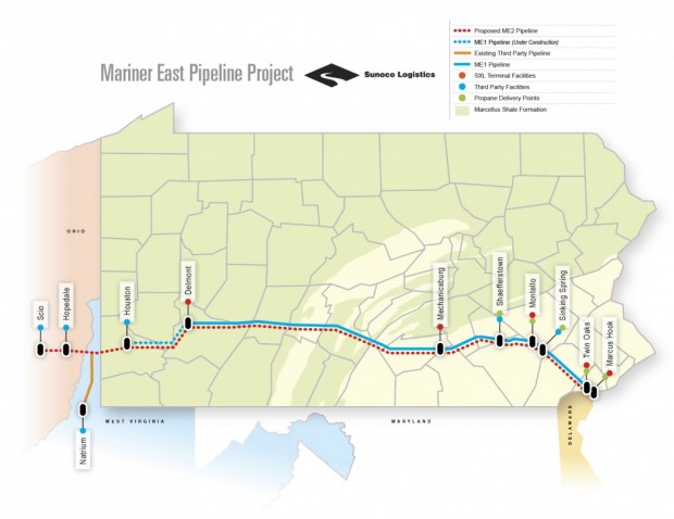 Sunoco Logistics' Mariner East 2 project involves constructing two new pipelines from Ohio to southeast Pa.