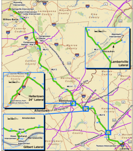 A map of the current preferred route of the PennEast pipeline as of June 2015.